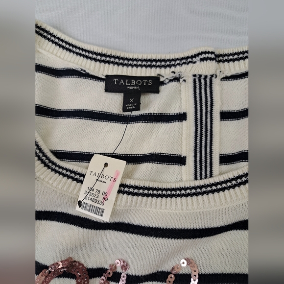 Talbots Sequins “Hello” in Different Languages Stripe Sweater Size X(2X) - Picture 6 of 11